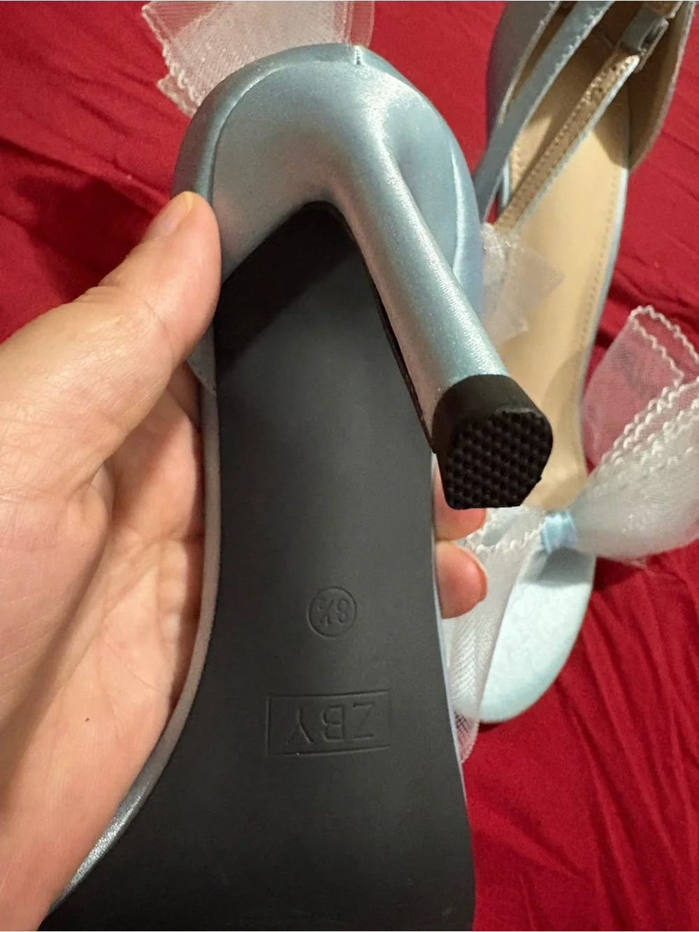 Amazon Light Blue Tulle Ankle-Strap Stiletto Sandals